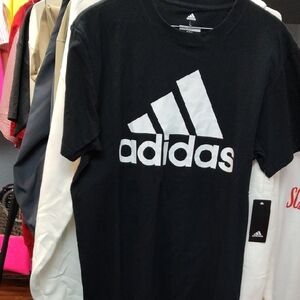Adidas Men's Black and White Logo Tee